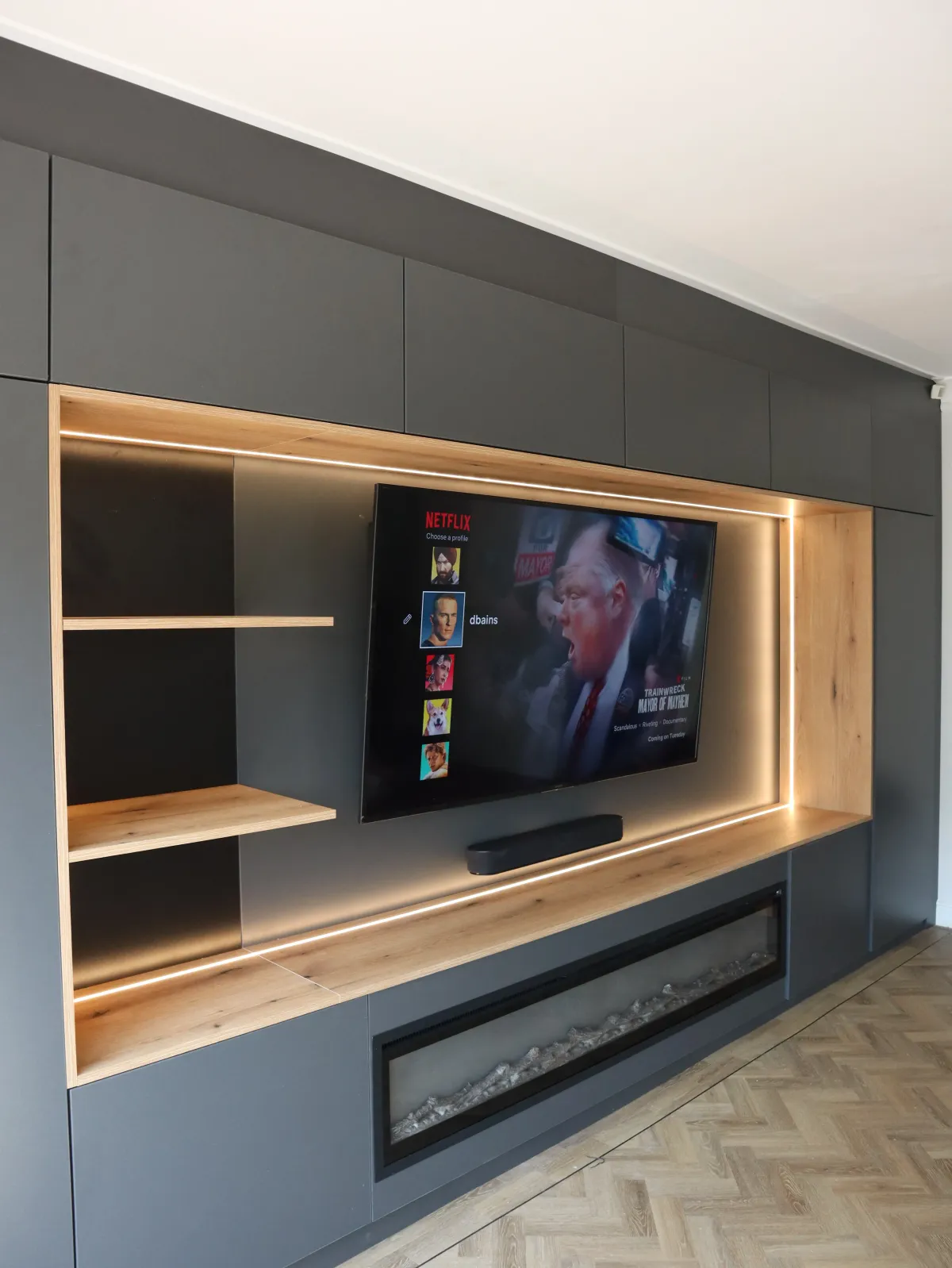 Custom media wall by Glide and Slide