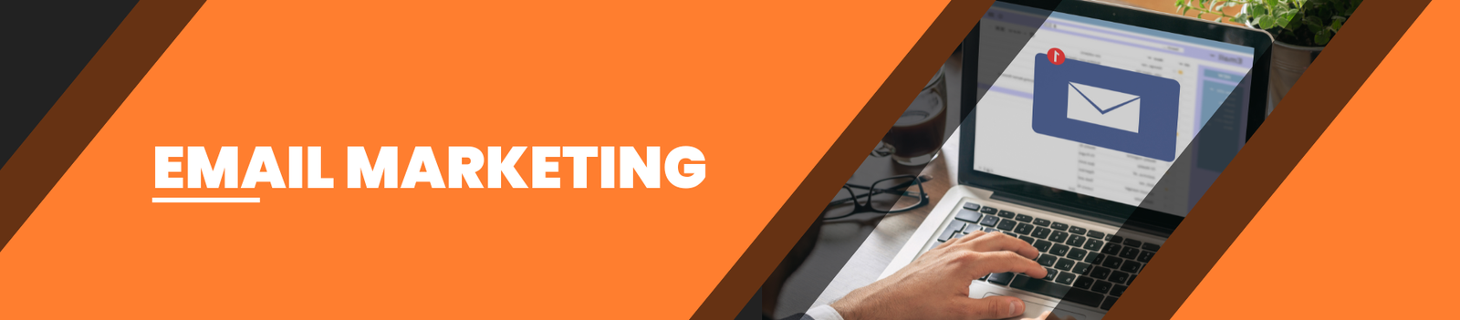 A hand on a laptop keyboard with an email icon on screen, symbolizing effective Email Marketing campaigns for enhanced customer engagement and lead nurturing.